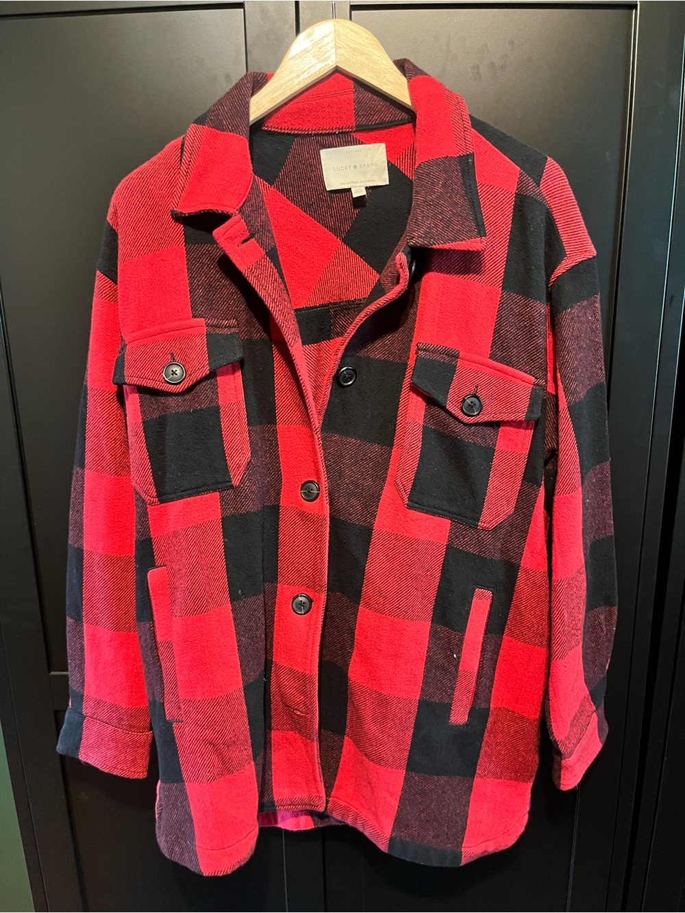 Lucky Brand Women’s Large Red Black Buffalo Plaid Shacket Jacket